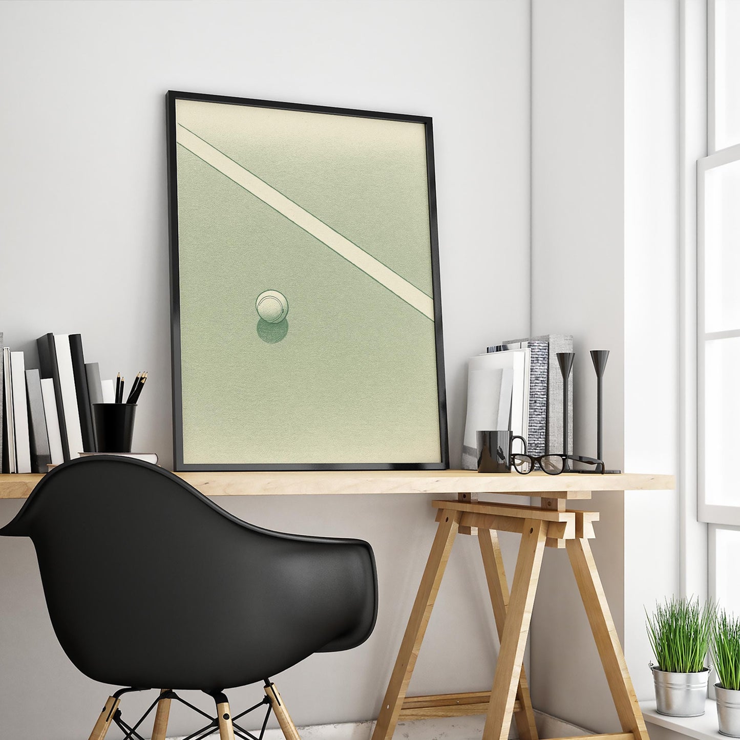 Minimal Tennis Court Poster – Green Modern Wall Art for Sports Lovers