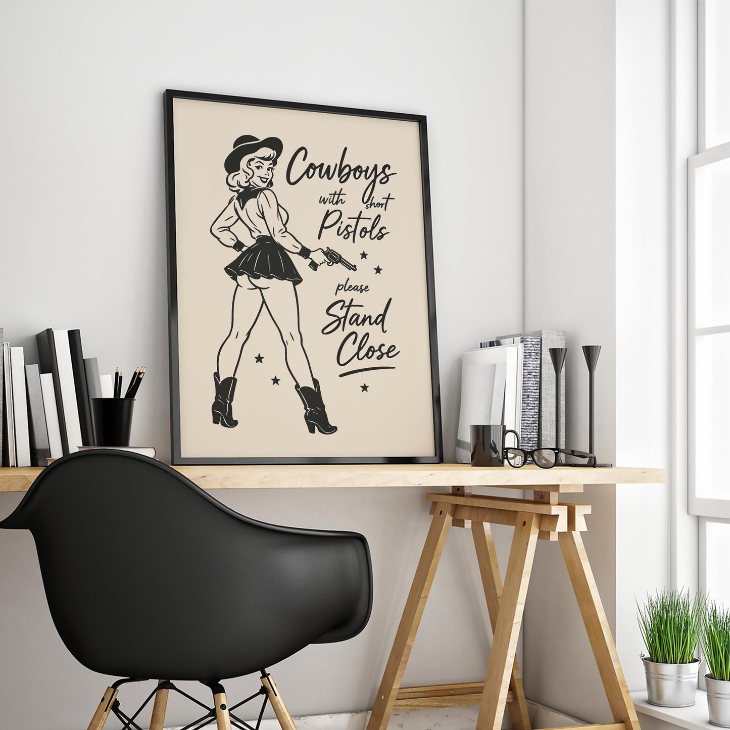 Cowboys with Short Pistols – Retro Cowgirl Humor Print for Sassy Wall Decor