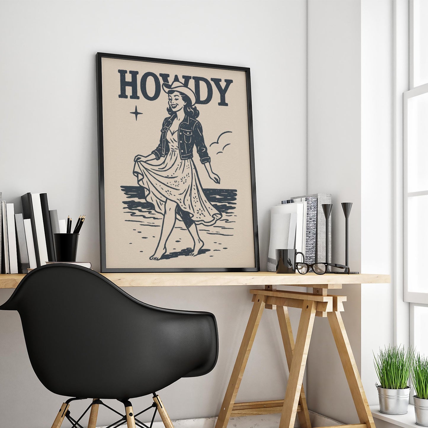 Beach Cowgirl Poster – Retro Western Wall Art With Soft Summer Vibes