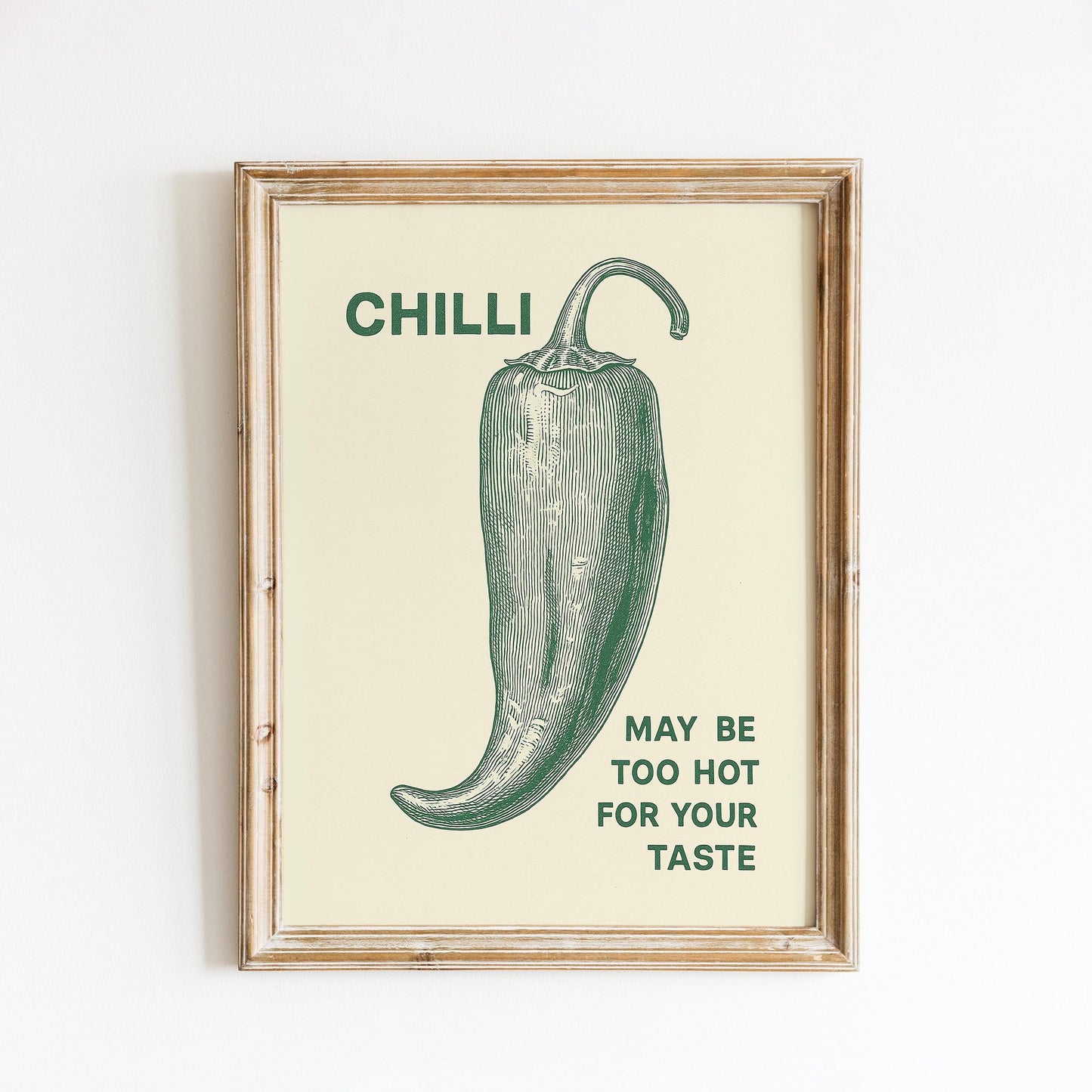 Chilli Poster – Vintage Green Pepper Print – Spicy Kitchen Wall Art – Retro Food Illustration