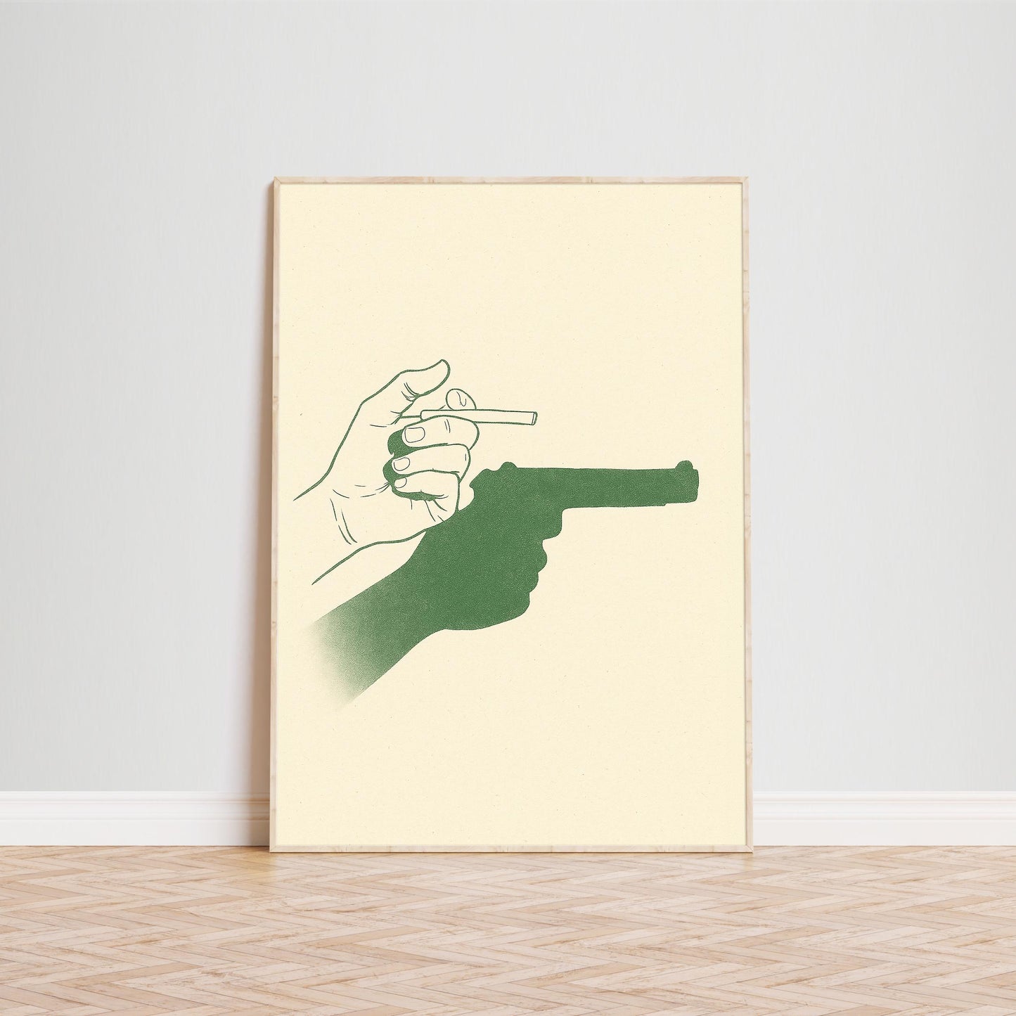 Cigarette & Gun Poster – Minimal Surreal Line Art Print, Femmaura Bold Series
