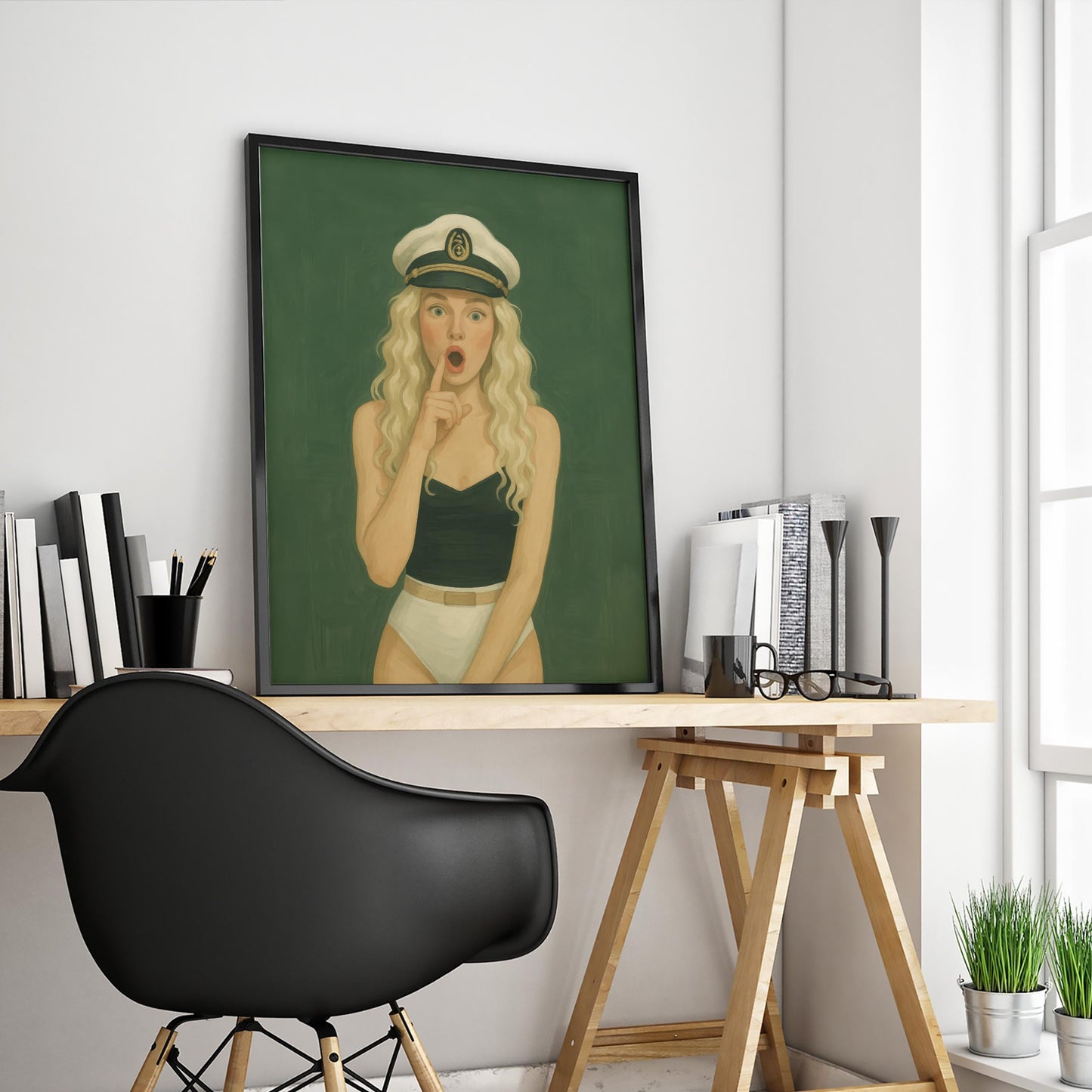 Retro Pin-Up Art – Nautical Wall Decor With Playful Blonde Sailor Girl Print