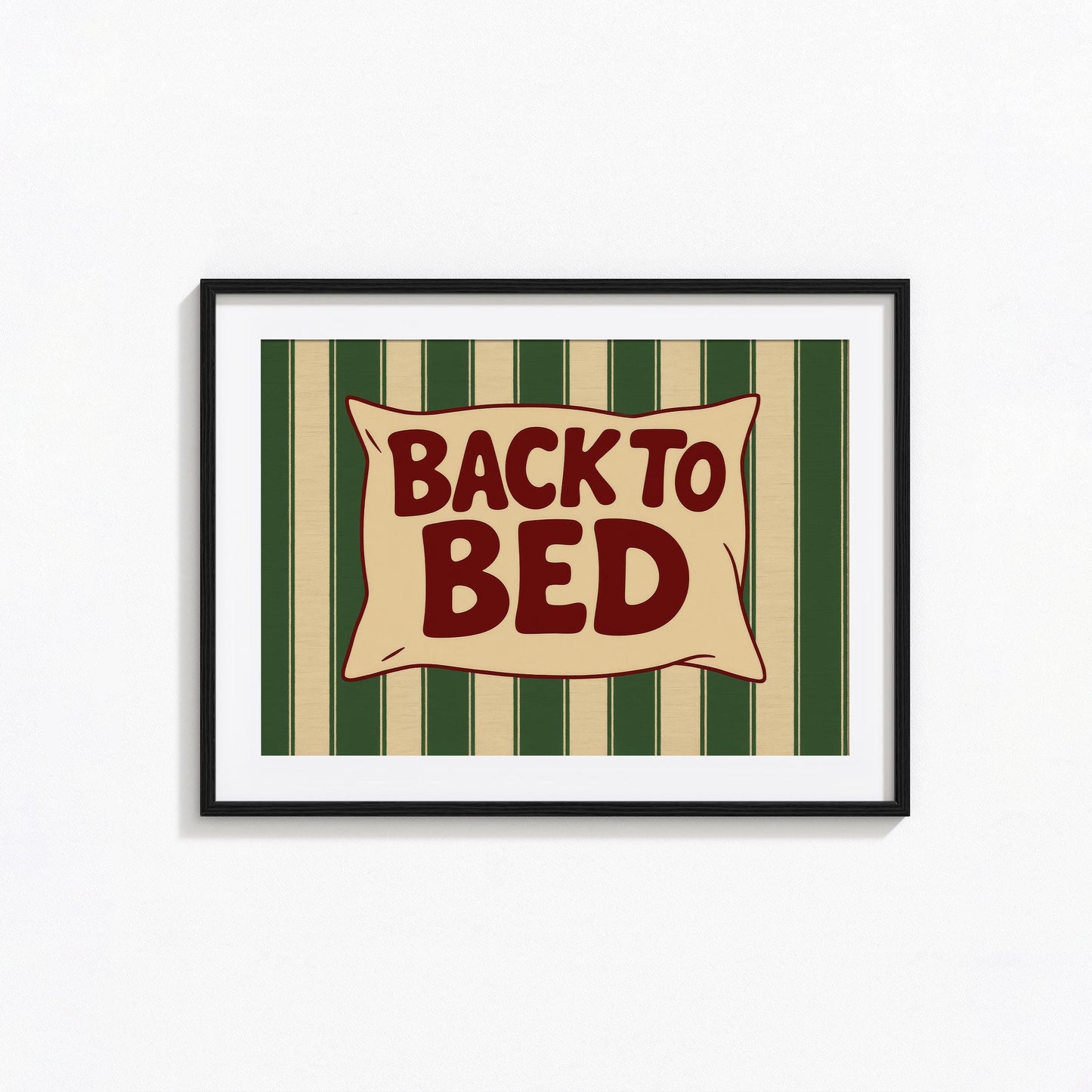 Back to Bed Western Wall Art – Funny Retro Stripe Pillow Poster