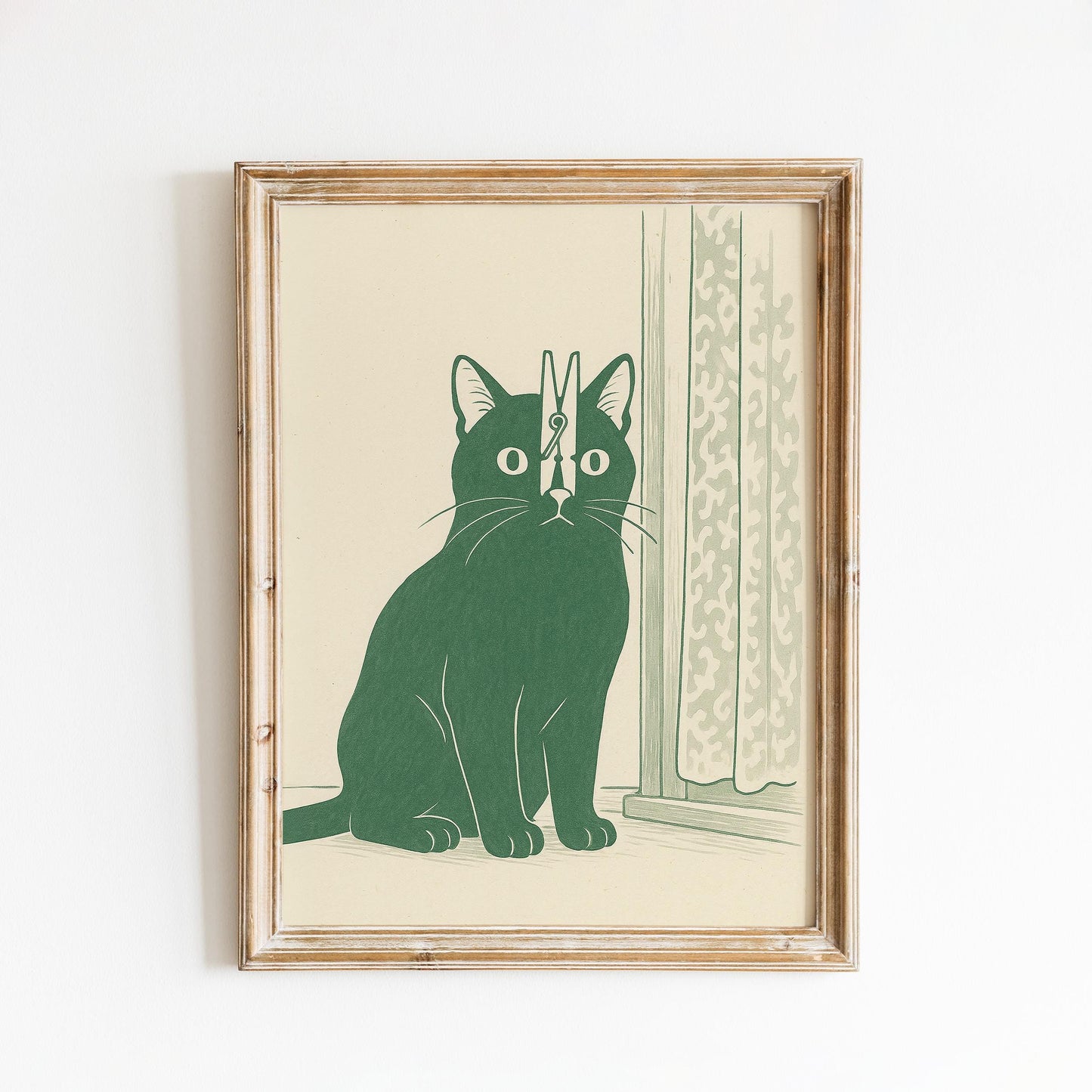 Cat with Peg – Minimalist Funny Wall Art