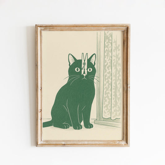 Cat with Peg – Minimalist Funny Wall Art