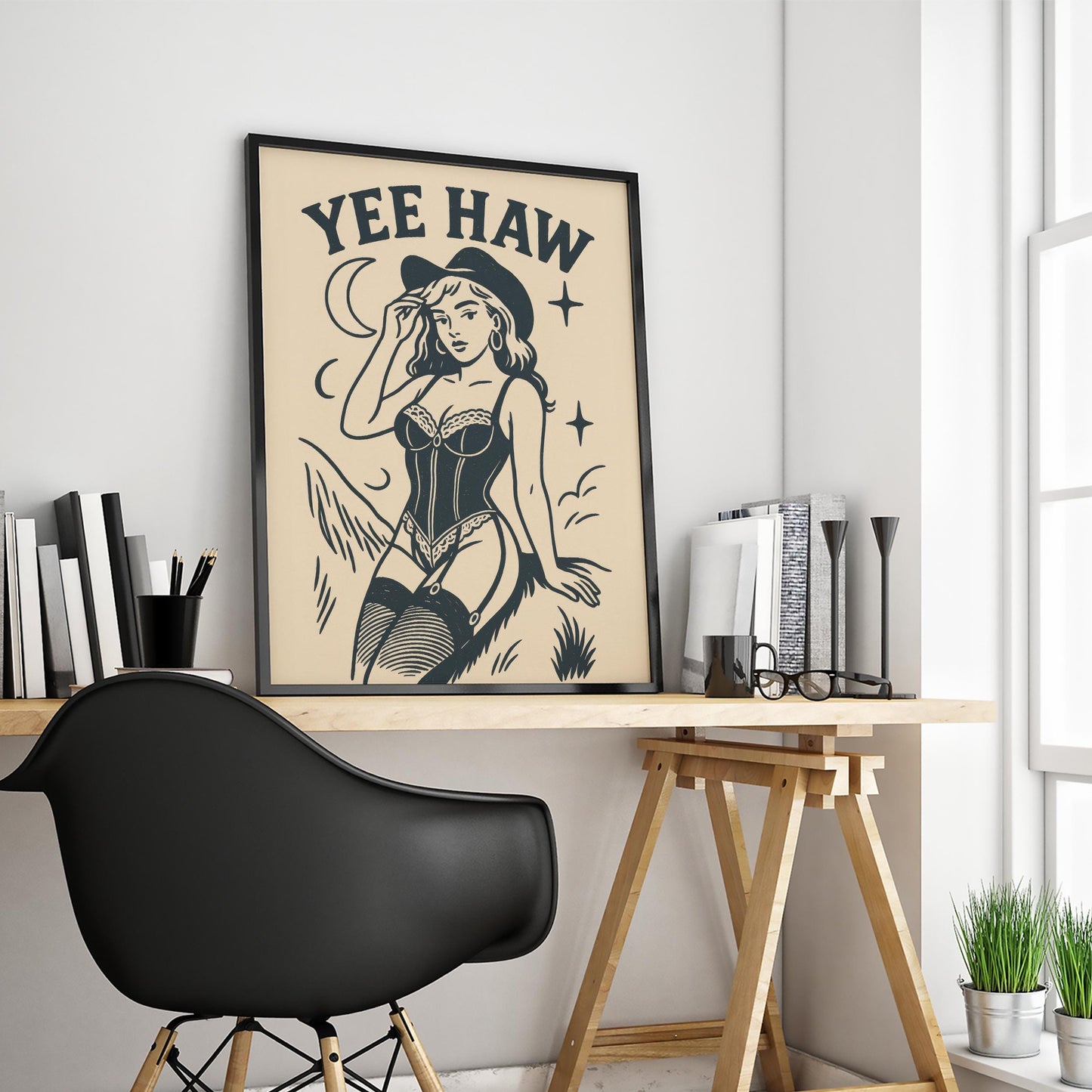 YEE HAW – Bold Cowgirl Lingerie Poster with Vintage Western Aesthetic