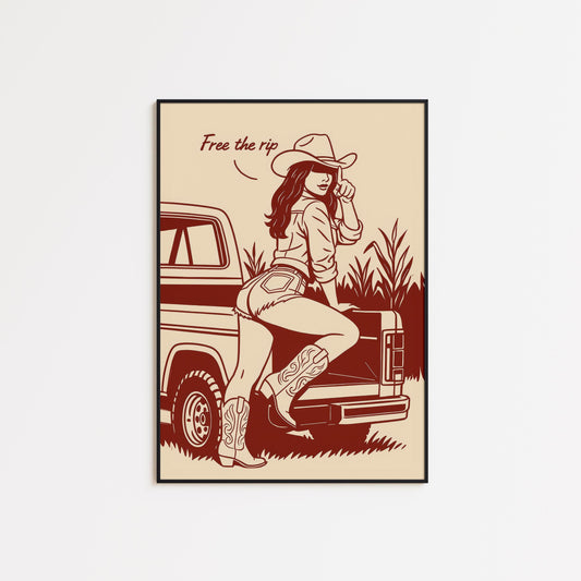 Free the Rip Poster – Sexy Cowgirl with Truck Wall Art