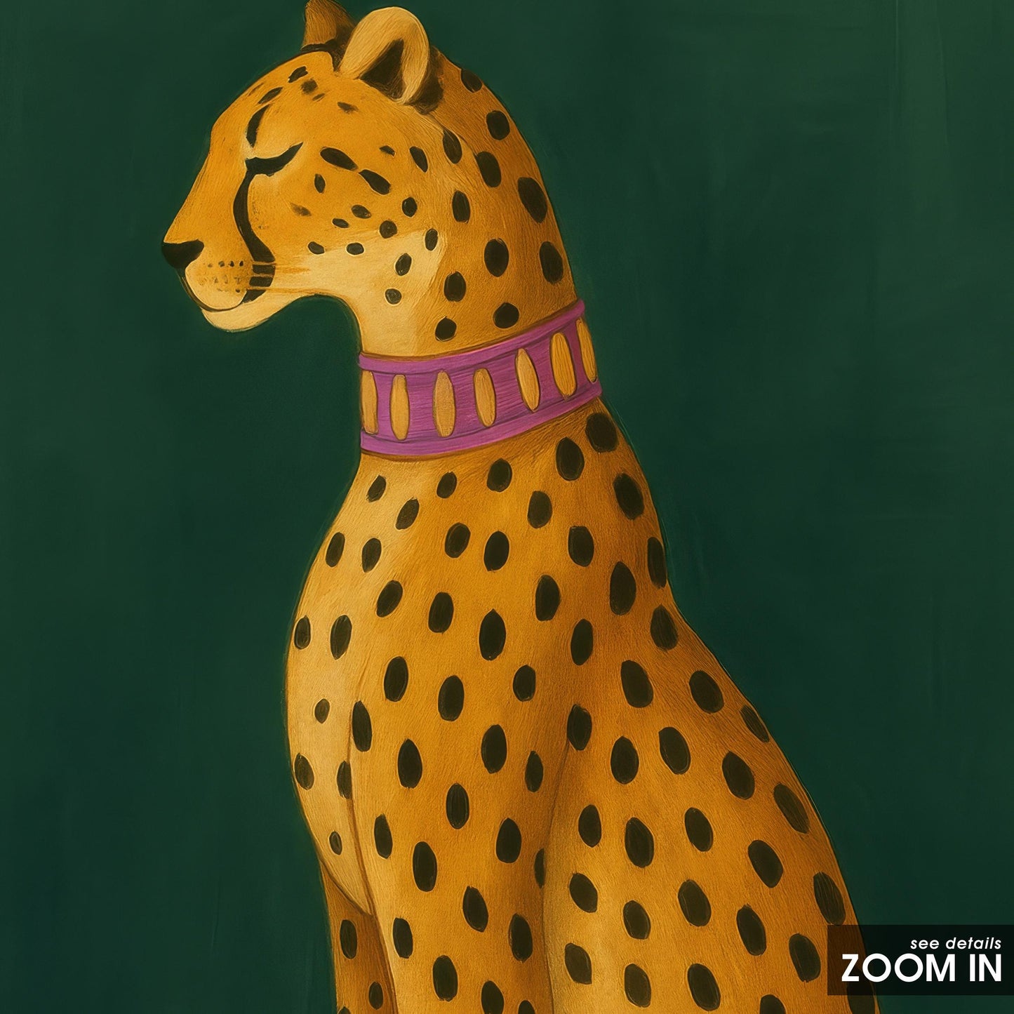 Golden Leopard Wall Art – Exotic Cat Artwork on Green Wall Poster