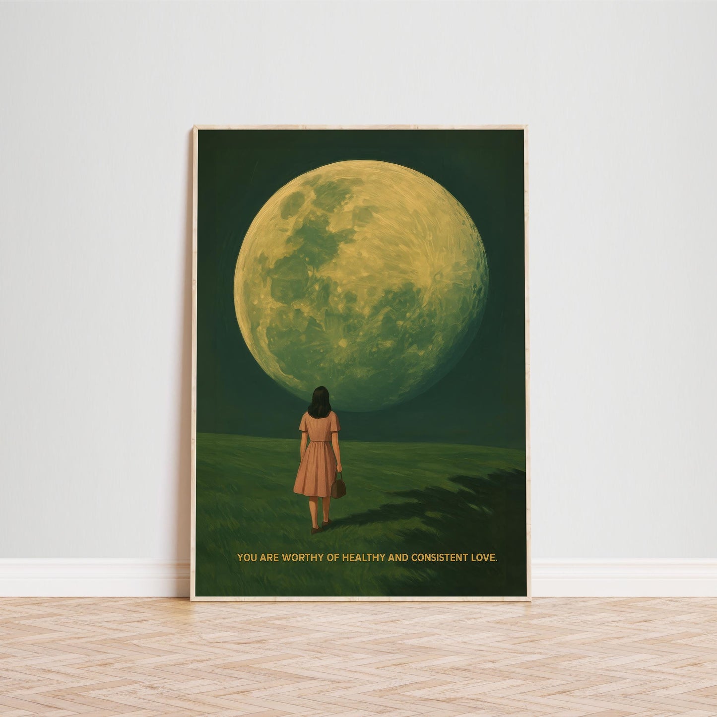 Surreal Moon Art Print – Celestial Wall Decor With Inspirational Affirmation