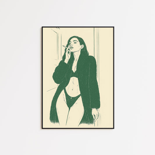 Smoky Muse Poster – Minimal Line Art Woman Print, Femmaura Bold Series