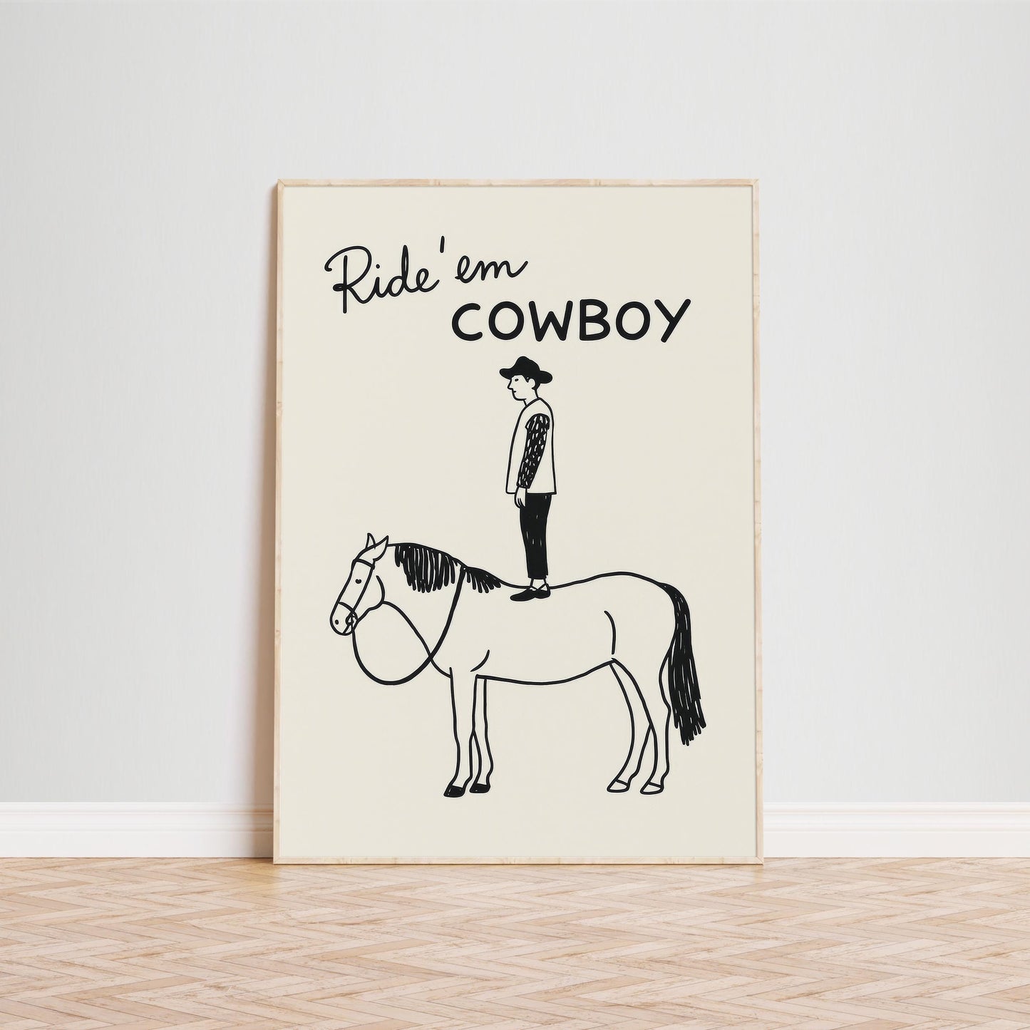 Ride ’em Cowboy Funny Poster – Minimal Western Line Art Print