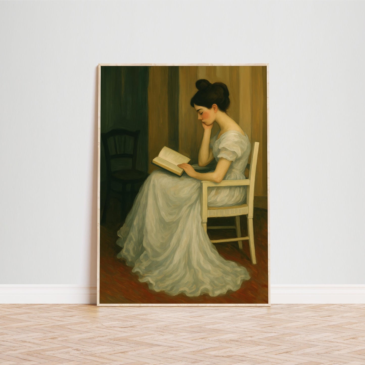 Vintage Reading Woman Poster – Dark Academia Art | Elegant Lady Print for Library Wall