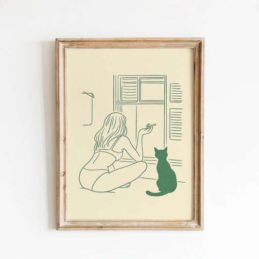 Morning Cigarette Poster – Minimal Line Art Woman Print, Femmaura Bold Series