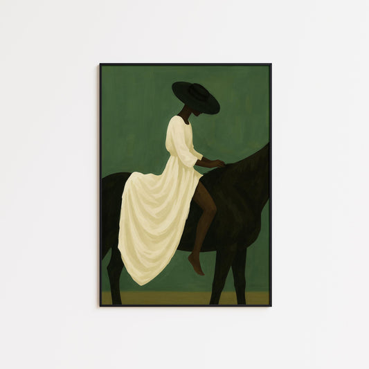 Minimal Western Art Print – Elegant Feminine Silhouette Horse Poster | Rustic Chic Decor