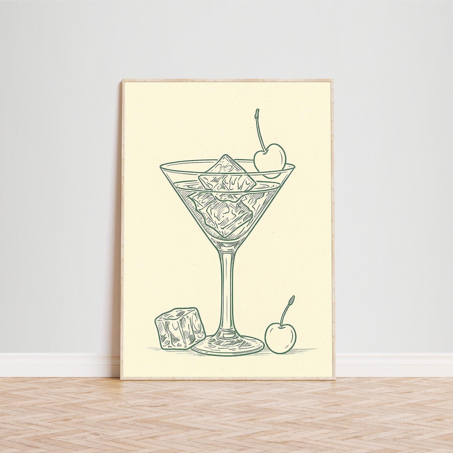Martini Line Art Poster - Minimalist Cocktail Art | Vintage Bar Print