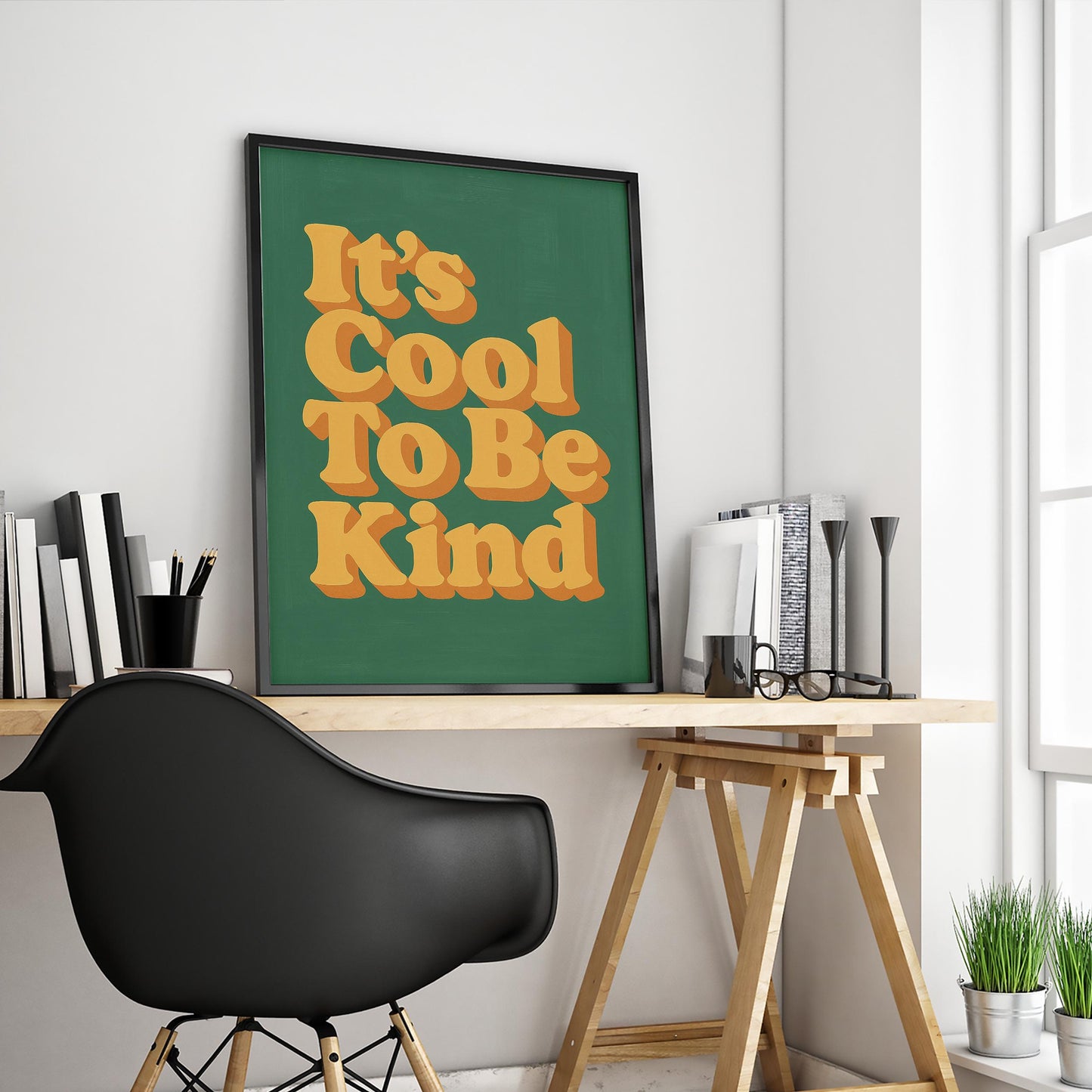 Retro Kindness Poster – Groovy Orange 70s Typography Print With Warm Green Background