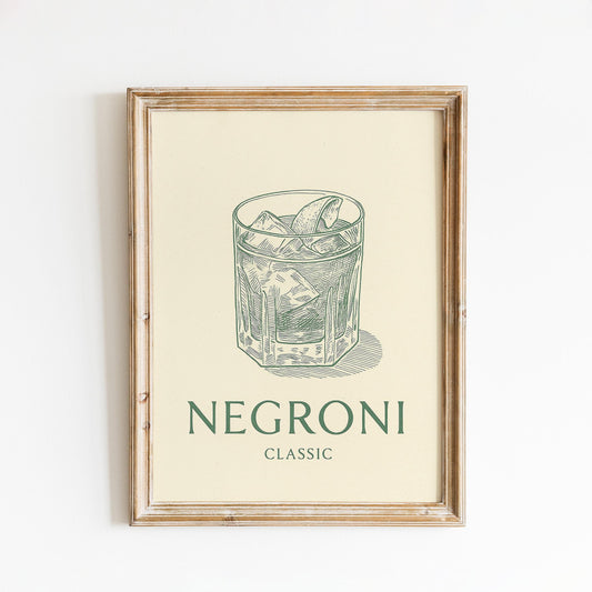 Negroni Line Art Poster – Classic Cocktail Illustration, Minimal Vintage Bar Print