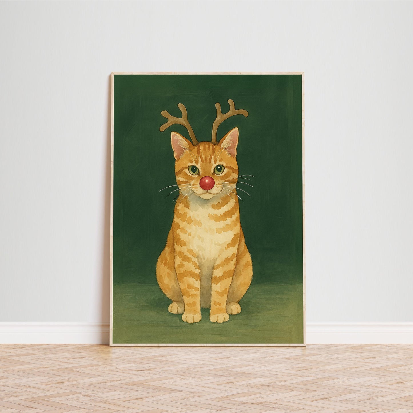 Christmas Cat Poster – Festive Wall Art With Adorable Tabby Cat Illustration