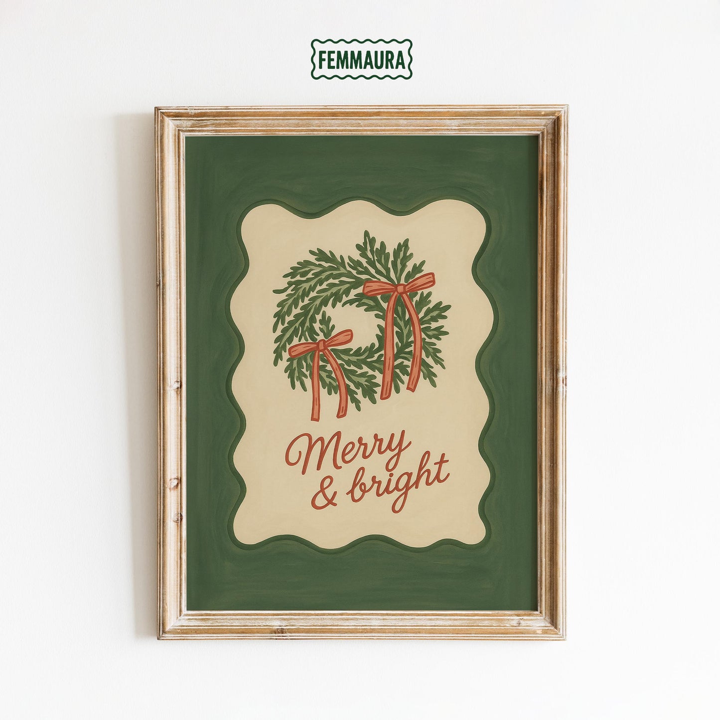 Christmas Wall Art – Merry & Bright Retro Green Holiday Poster