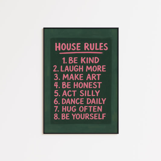 House Rules Poster – Playful Typography Print With Positive Quote Decor