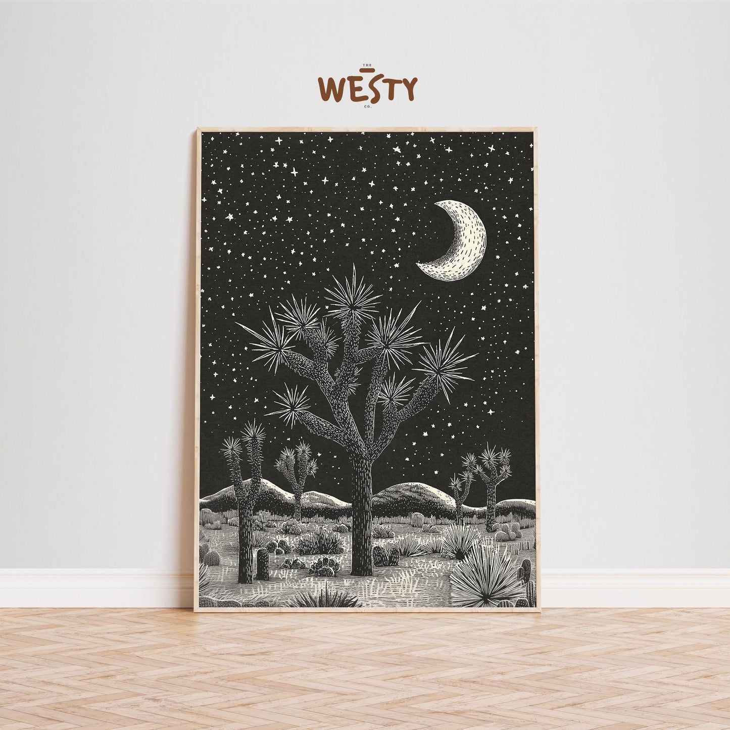 Crescent Moon Desert Print – Western Joshua Tree Poster