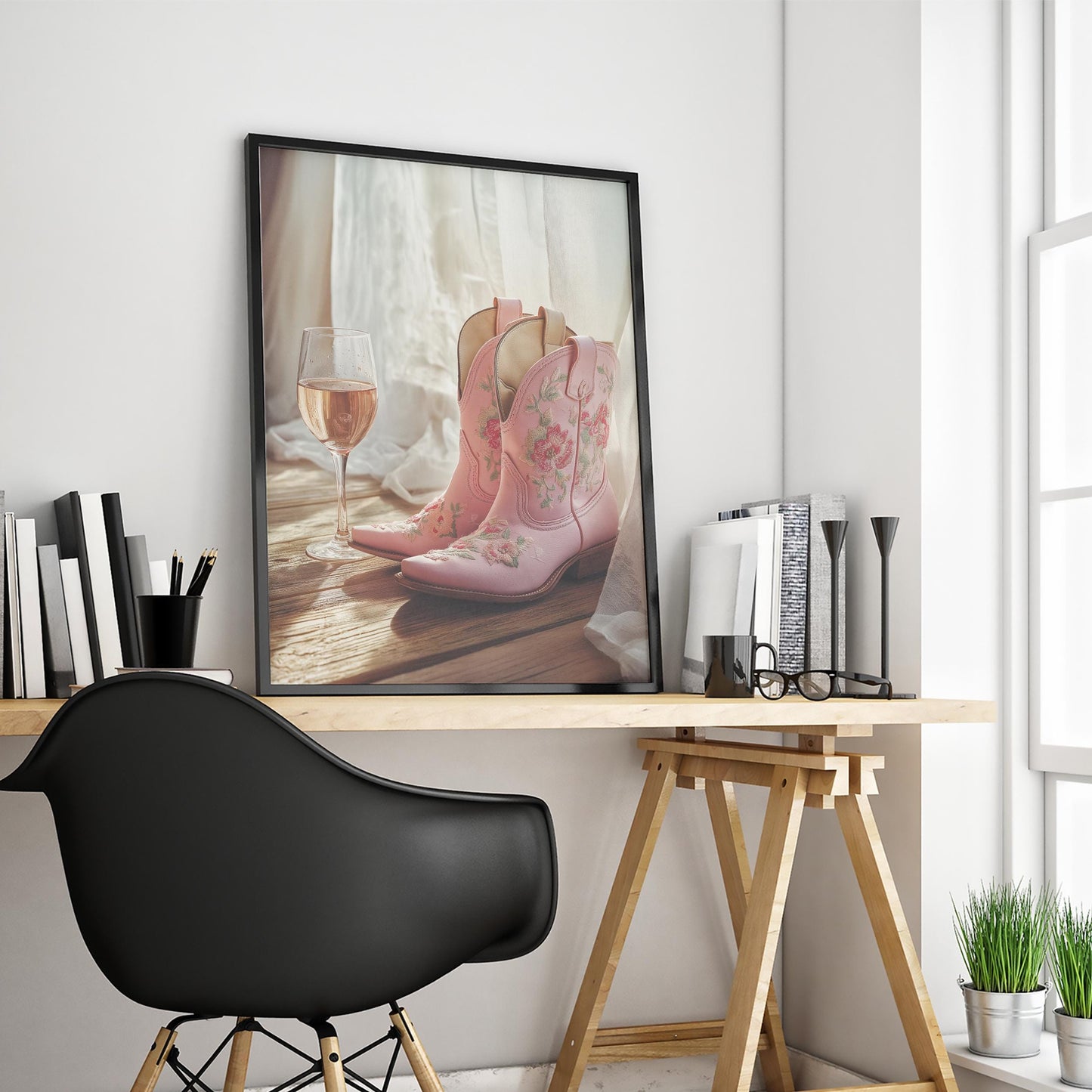 Floral Pink Cowgirl Boots with Rosé – Feminine Western Still Life