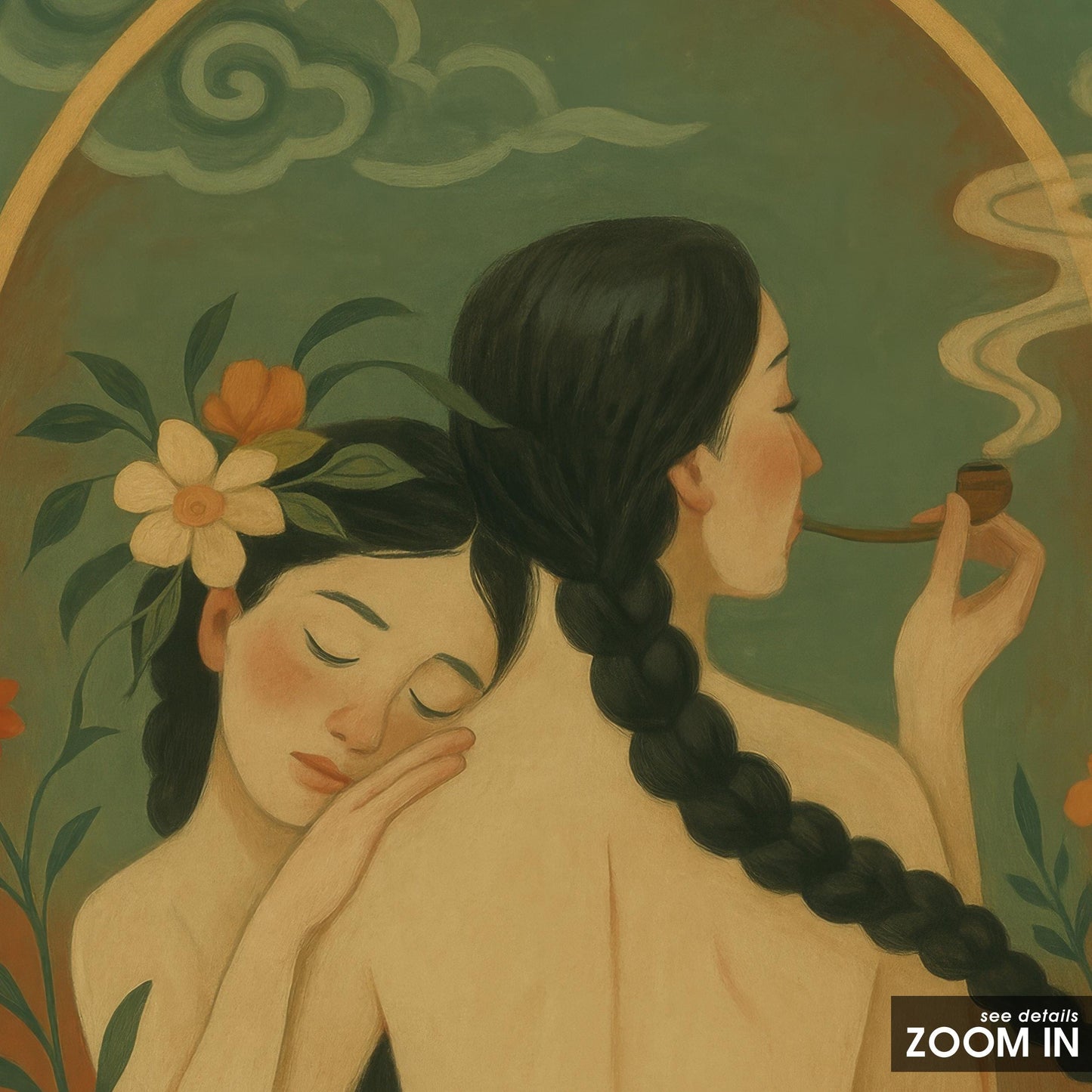 Surreal Feminine Breakup Art – Symbolic Lesbian Couple Poster With Floral Scene