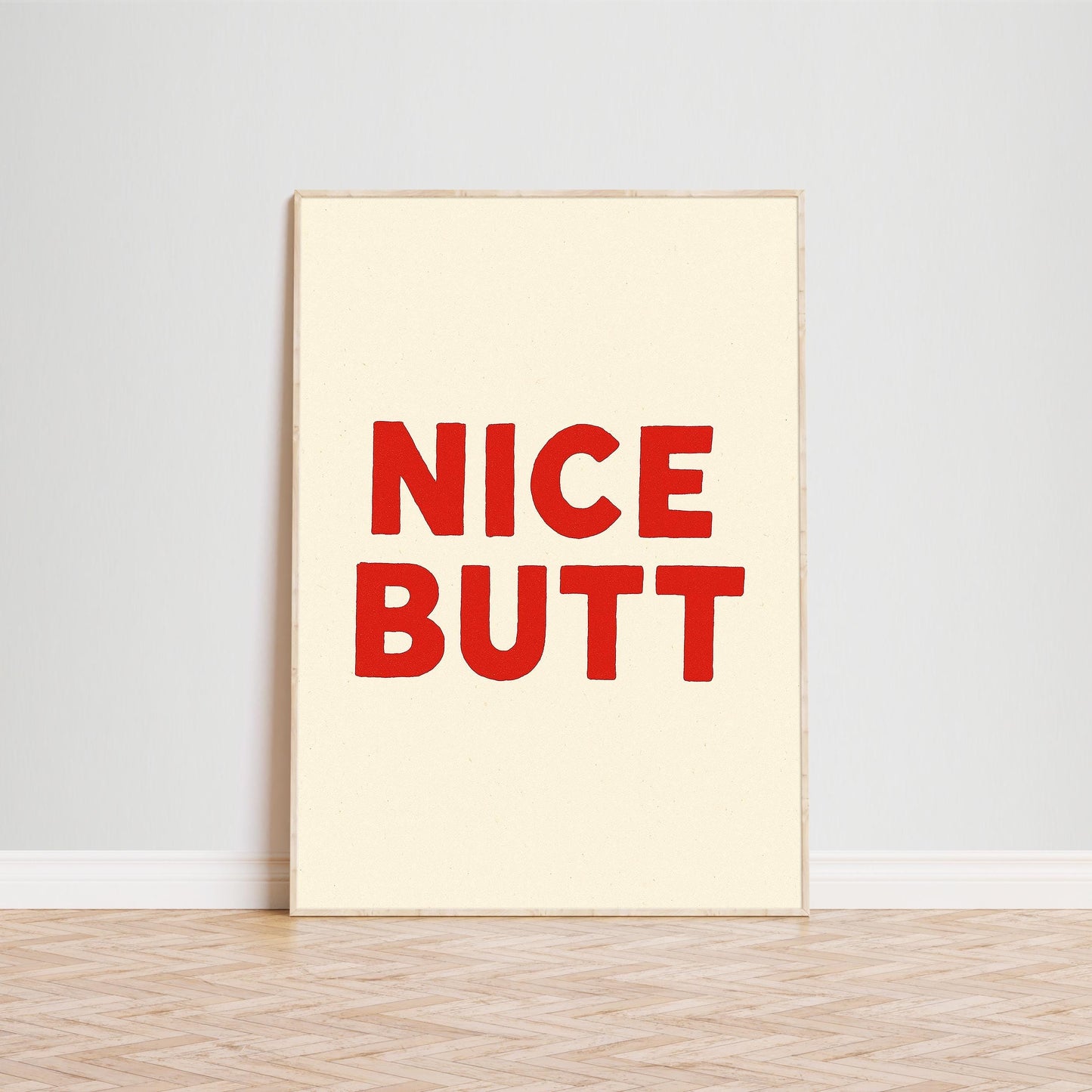 Nice Butt Poster – Funny Bathroom Wall Art in Bold Red Minimal Style