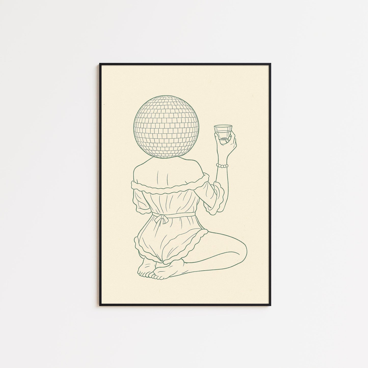 Disco Girl Line Art Print – Minimalist Retro Wall Art, Modern Feminine Poster