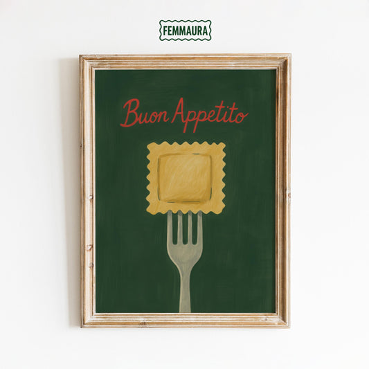 Italian Kitchen Wall Art – Buon Appetito Poster | Pasta Wall Print & Dining Room Decor
