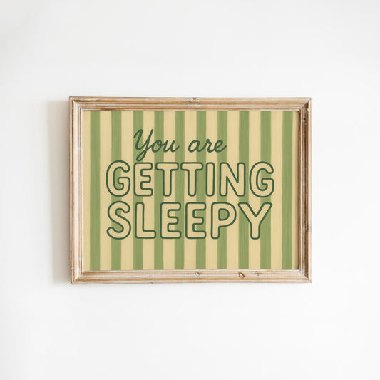 Retro Bedroom Poster – Sleepy Wall Art With Vintage Humor & Striped Design