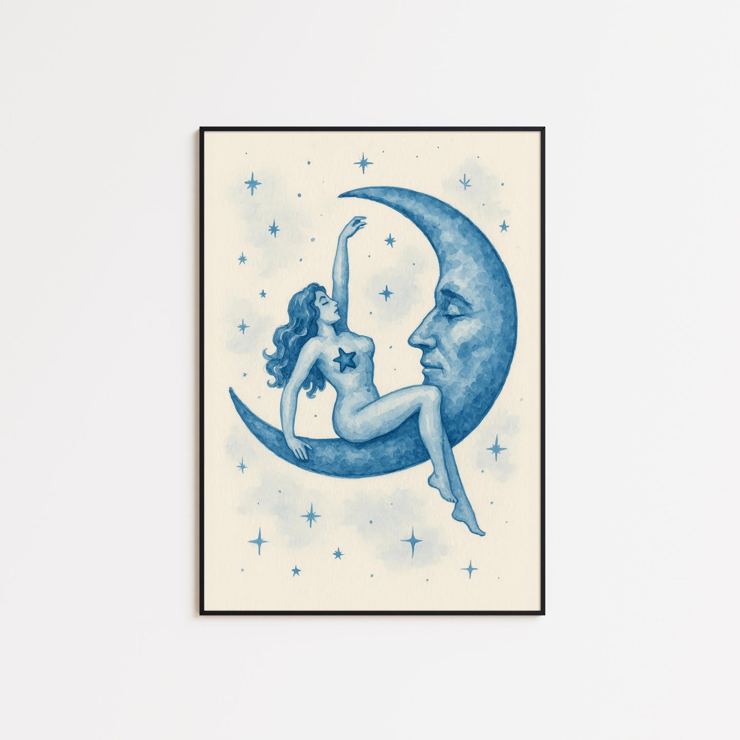 Moon Goddess Poster – Celestial Wall Print | Mystical Feminine Nude Art