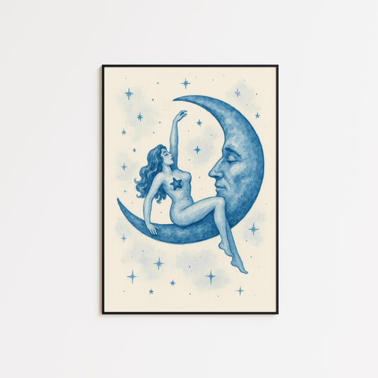 Moon Goddess Poster – Celestial Wall Print | Mystical Feminine Nude Art