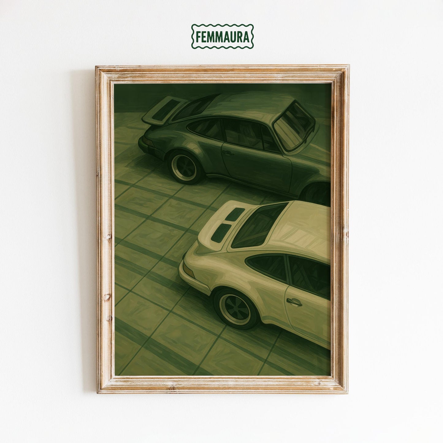 Classic Porsche Wall Art – Vintage Car Artwork Green Retro Poster Print