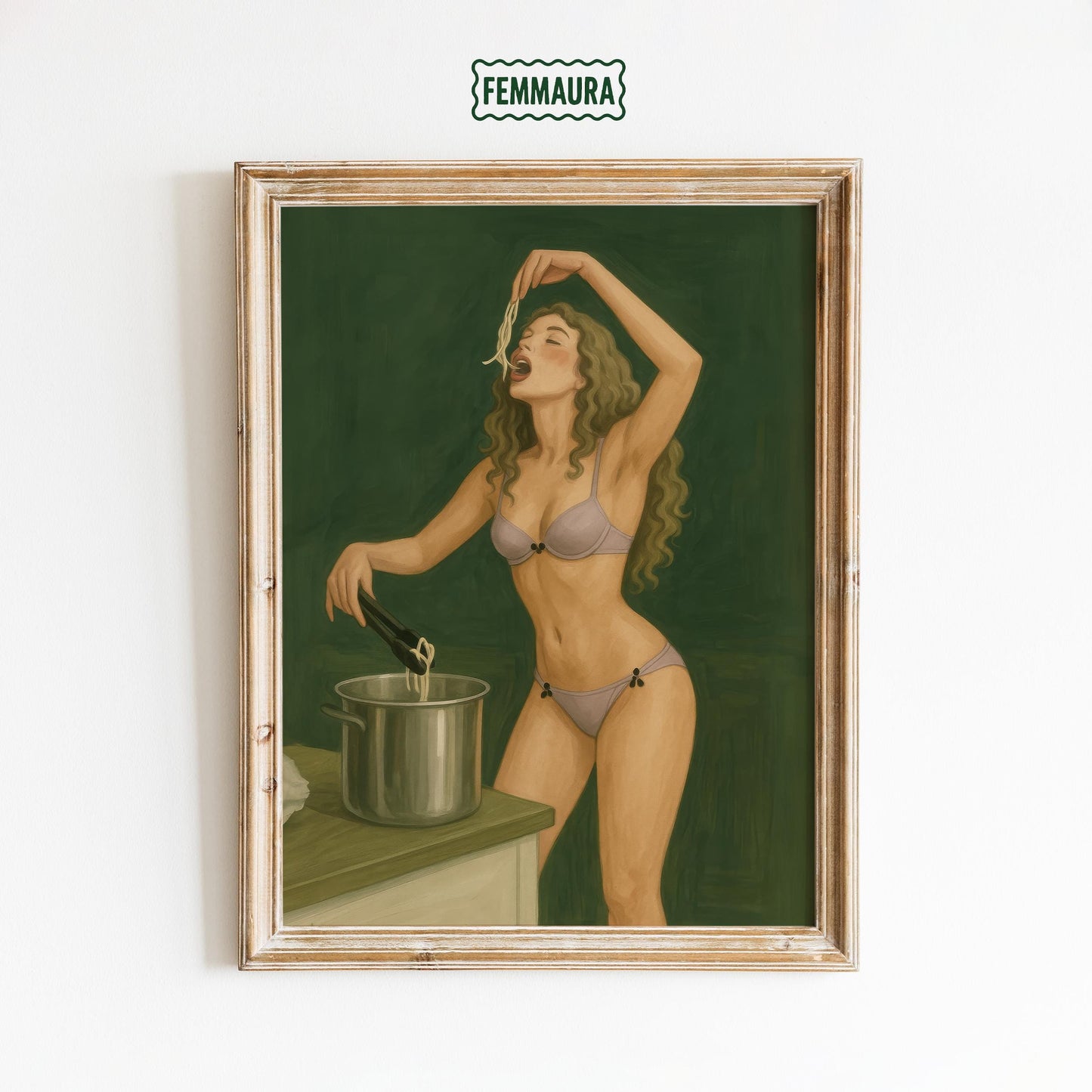 Pasta Lover Art Print – Retro Kitchen Decor | Sensual Cooking Wall Art