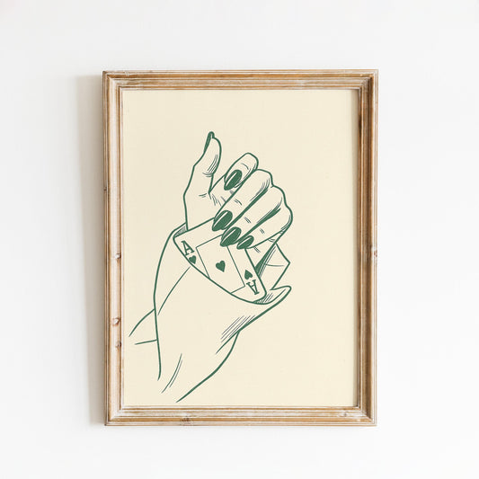 Ace in Hand Poster – Minimal Line Art Woman Print, Femmaura Bold Series