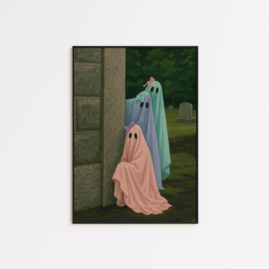 Colorful Ghost Wall Art – Whimsical Pastel Trio Print | Gothic Decor