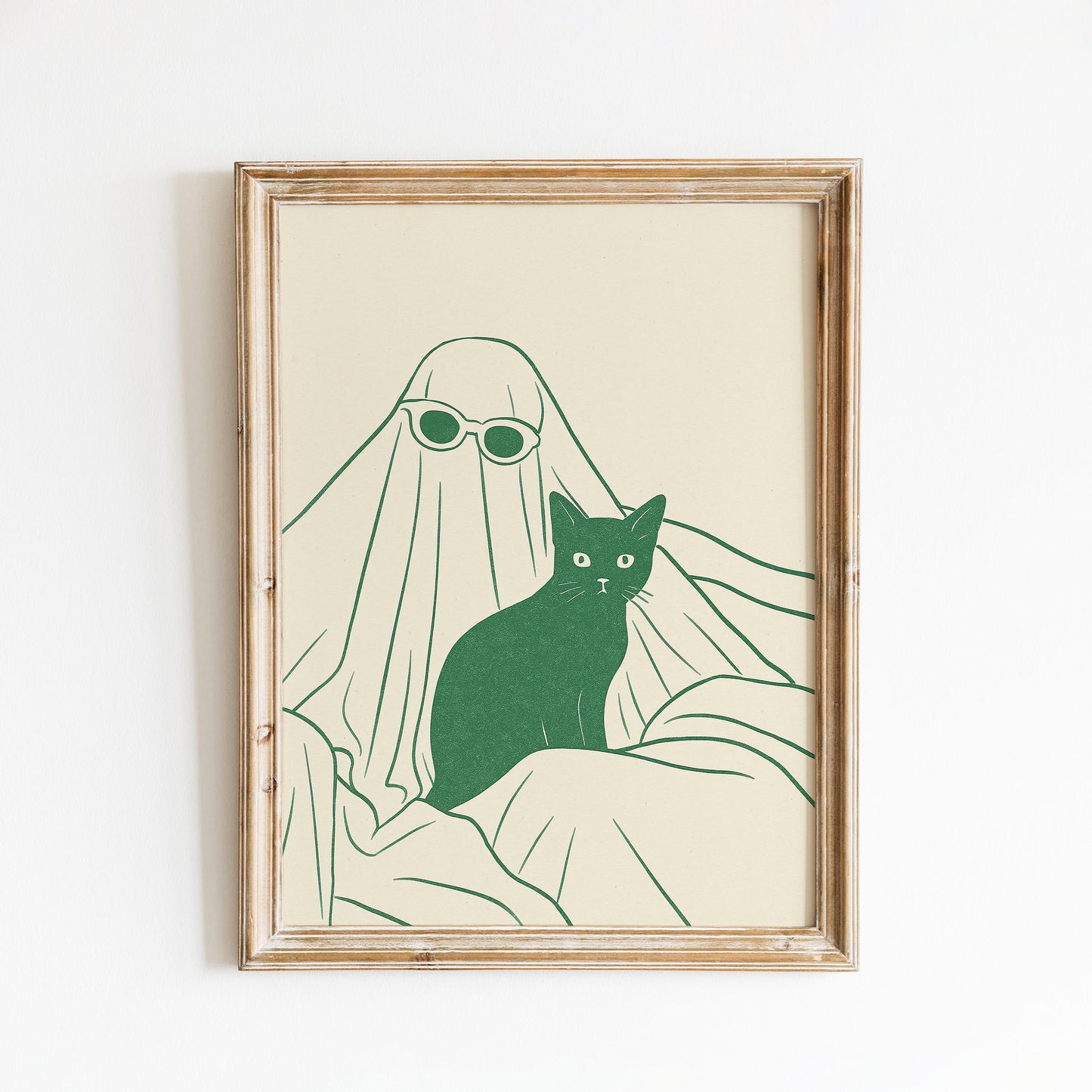 Ghost and Cat Poster – Minimal Spooky Chic Line Art Print