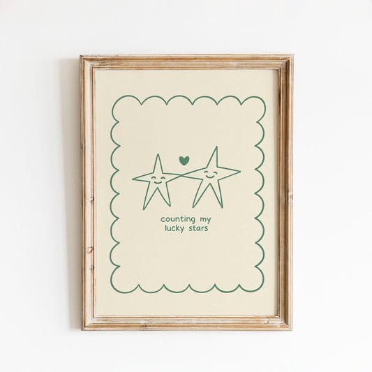Counting My Lucky Stars Poster – Minimal Cute Line Art, Wholesome Wall Print