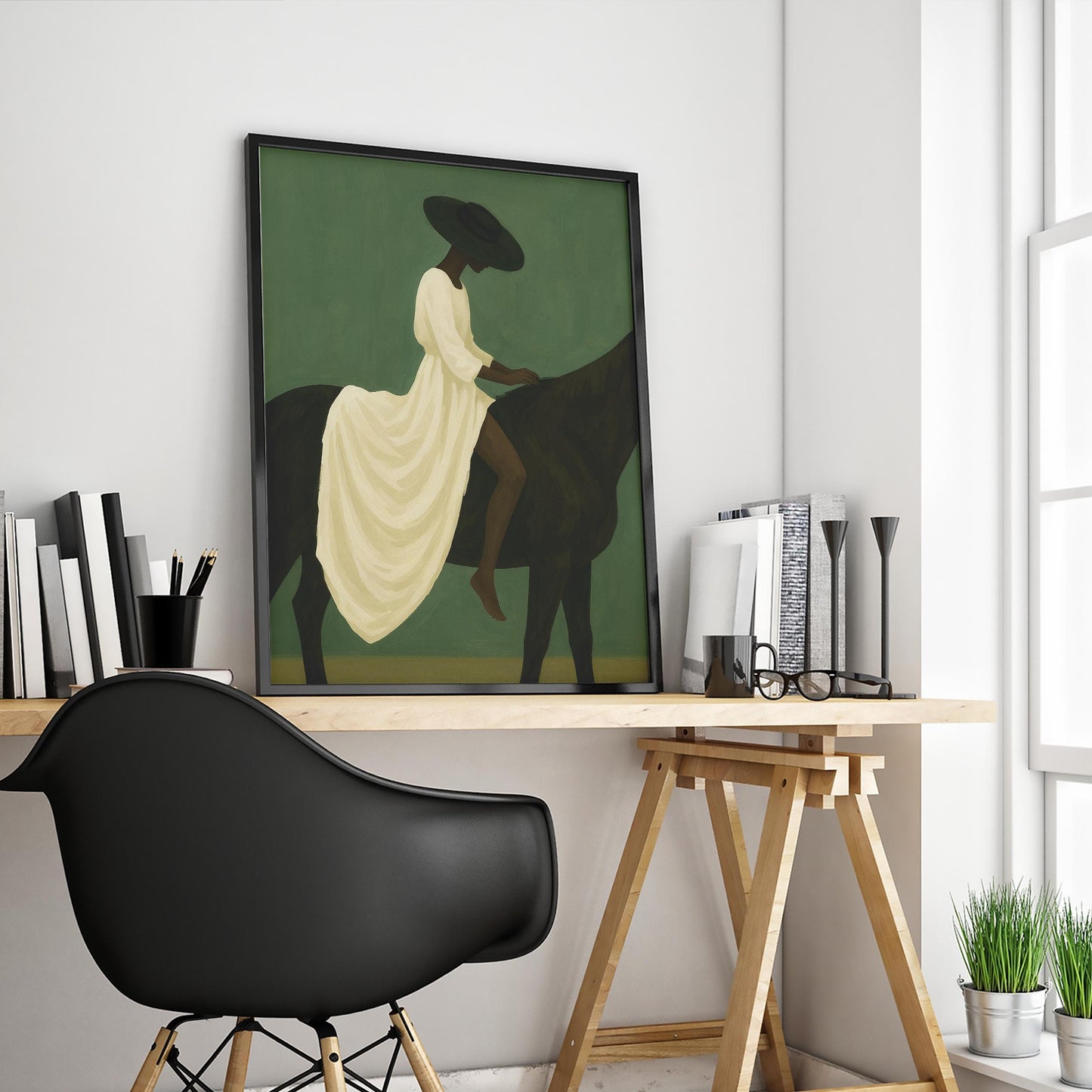 Minimal Western Art Print – Elegant Feminine Silhouette Horse Poster | Rustic Chic Decor