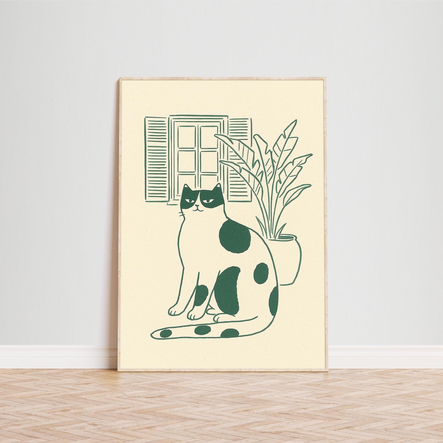 Window Cat – Minimal Line Art Poster, Calm Vintage Home Illustration