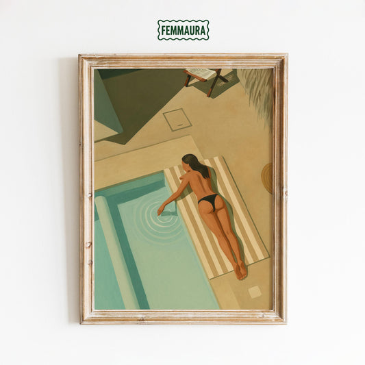 Poolside Relaxation Poster – Modern Summer Retro Wall Art With Silky Touch Print