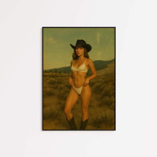 Cowgirl Bikini Poster – Vintage Western Desert Art | Boho Bedroom Decor