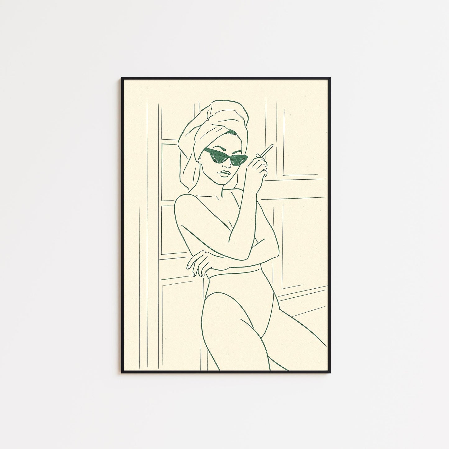Towel & Cigarette Poster – Minimal Line Art Woman Print, Femmaura Bold Series
