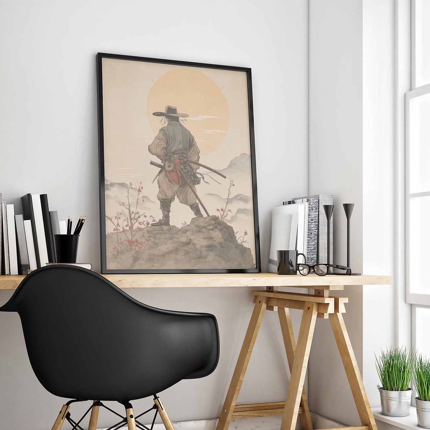 Samurai Cowboy Poster – Lone Wanderer Sunset Art Print
