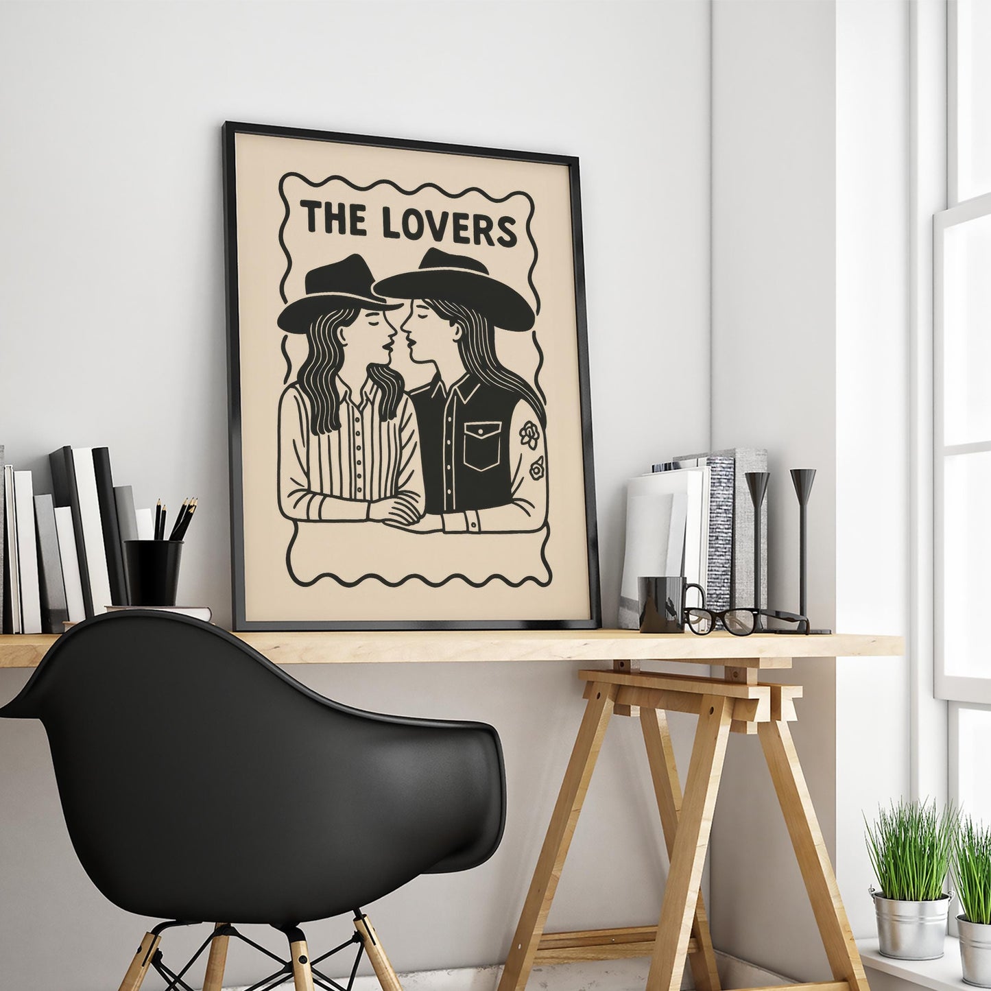 Queer Cowgirl Art Print – Western Lovers Poster With Sapphic Romance