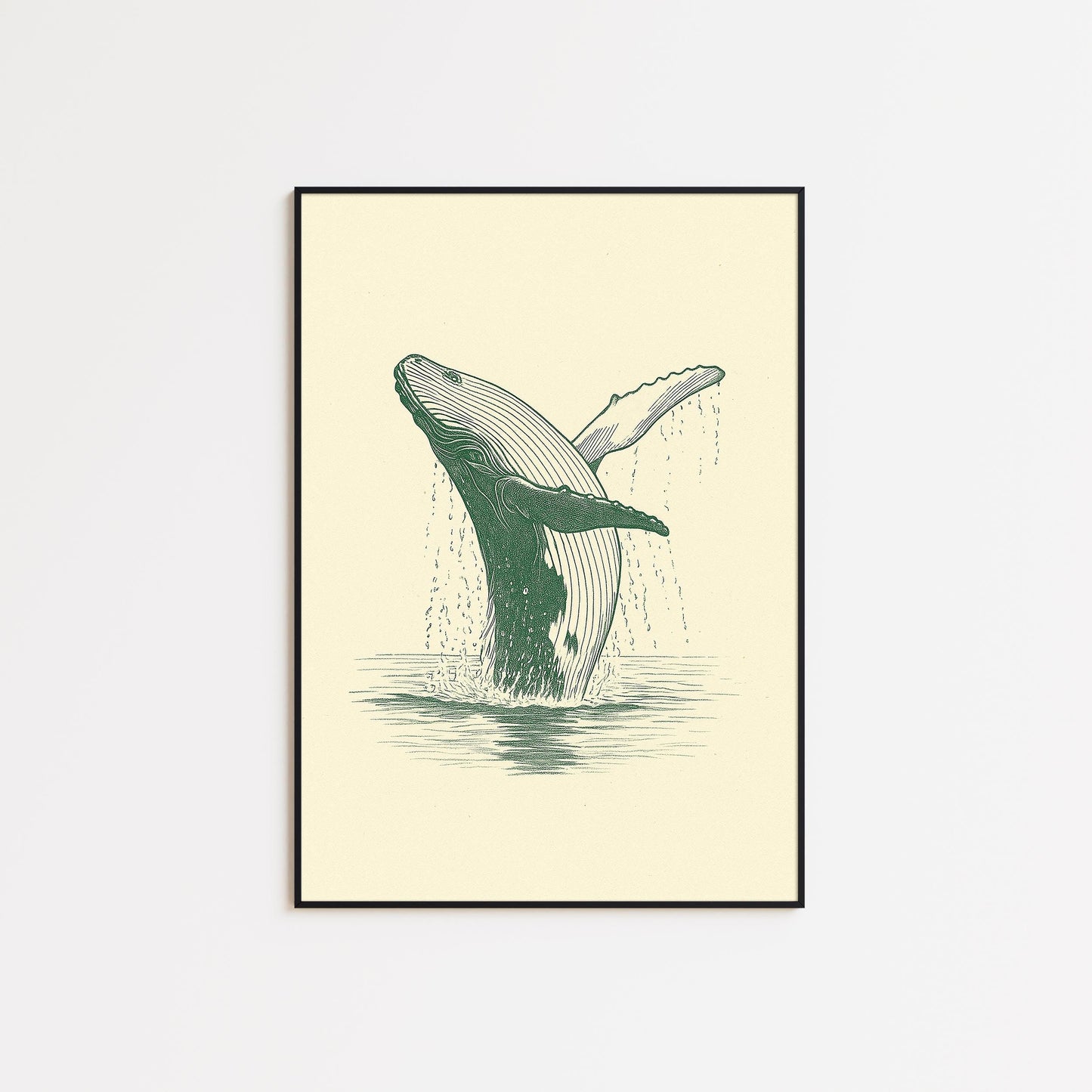 Whale Line Art Poster – Minimal Nature Print, Vintage Ocean Illustration