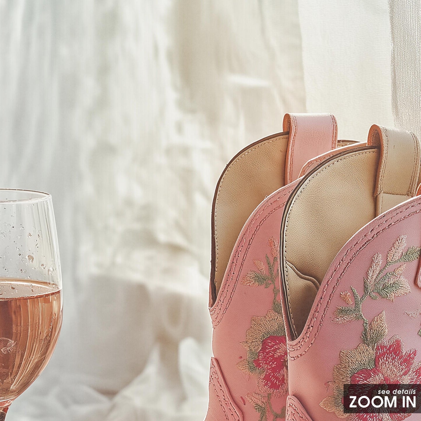 Floral Pink Cowgirl Boots with Rosé – Feminine Western Still Life