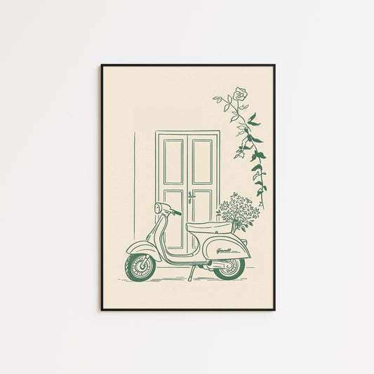 Green scooter Poster – Minimal Italian Scooter Art Print