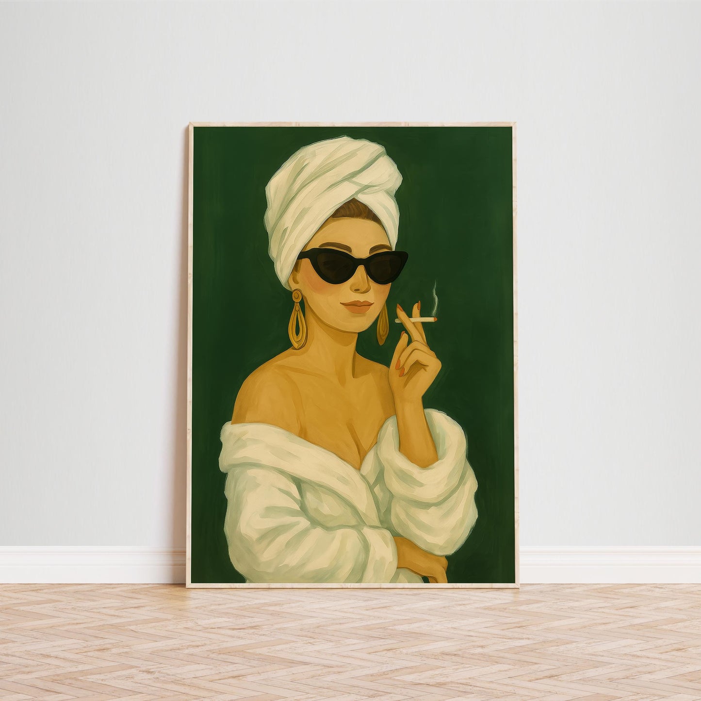 Retro Glam Wall Art – Vintage Style Print of Glamorous Woman in Green